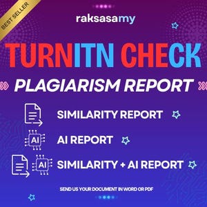 May include: A promotional graphic with a purple and blue gradient background. The text reads "TURNITN CHECK" in red and white, with "PLAGIARISM REPORT" below. Icons and text for Similarity and AI reports are also included. The words "BEST SELLER" are in a gold banner.