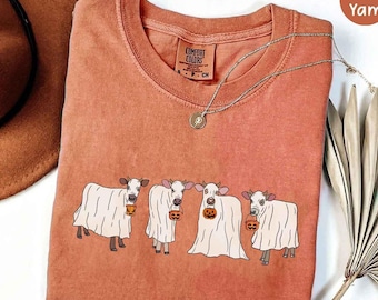 Halloween Cow Comfort Colors Sweatshirt, Ghost Cows Sweatshirt, Cow Lovers Shirt, Fall Shirt, Spooky Cow Sweater, Halloween Sweater