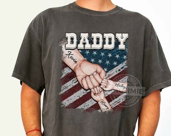 Personalized Dad Raised Fist Bump Shirt With Kids Names, Dad American Flag Shirt, Father&#39;s Day Shirt, Best Dad Shirt, Grandpa Shirt