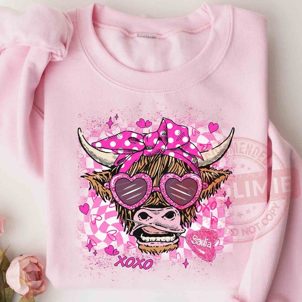 Personalized Valentine Cow Sweatshirt, Cow Lover Shirt, Faux Glitter Shirt, Heifer Valentine Sweatshirt, Western Valentine Sweatshirt