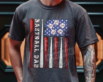 Personalized Baseball Dad Flag Shirt, American Flag Shirt, Dad Life Shirt, Father&#39;s Day Shirt, Baseball Lover Shirt, Sport Dad Shirt