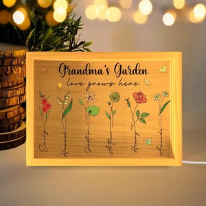 Custom Grandma&#39;s Garden Night Light, Custom Family Birth Flowers Light, Grandma Gift From Grandkids, Gift For Grandma, Birth Flower Gift