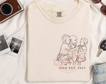 Personalized Dad Portrait Photo Shirt, Custom Photo Portrait Shirt, Family Portrait From Photo Shirt, Dad Shirt With Kids, Gift For Dad
