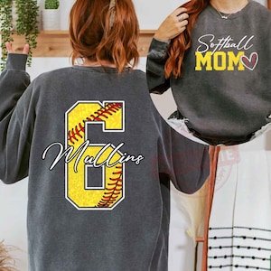Personalized Softball Mom Shirt, Faux Glitter Shirt, Custom Softball Player Shirt, Game Day Softball Sweatshirt, Softball Season Shirt