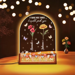 Custom Best Friends Birth Flowers Night Light, Custom Bestie Gift, Best Friend Birthday Gift, BFF Gift, Friendship Gift, Soul Sister Gift