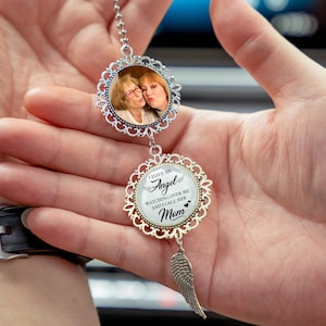 Custom Mom Memorial Photo Car Charm, Memorial Rearview Mirror Car Charm, Loss Of Mom Gift, Loss Of Loved One Car Ornament, In Loving Memory