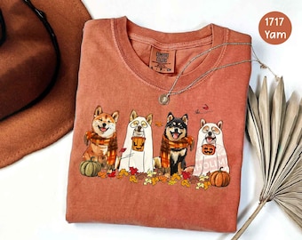 Shiba Inu Ghost Dog Shirt, Halloween Dog Shirt, Dog Mom Sweatshirt, Fall Shirt, Shiba Inu Lovers Gift, Pumpkin Dog Shirt, Spooky Shirt
