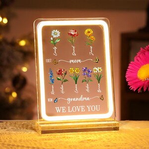 Custom First Mom Now Grandma Birth Flowers Night Light, Custom Grandma Gift From Grandkids, Gift For Mom, Gift For Grandma, Mothers Day Gift