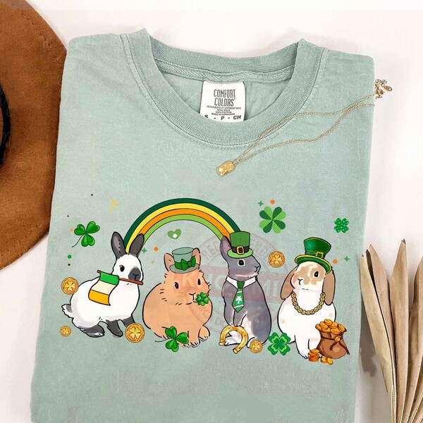 Bunny St Patricks Day Shirt, Rabbit Lover Shirt, Lucky Shirt, Cute Bunny Shirt, Western Shirt, Farm Animal Shirt, Clover Shirt