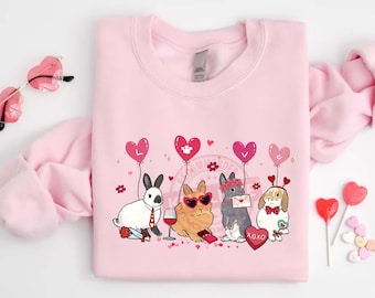 Bunny Valentine Sweatshirt, Valentine Rabbit Shirt, Valentines Day Shirt, Bunny Lover Shirt, Rabbit Sweatshirt, Valentine Animals Shirt