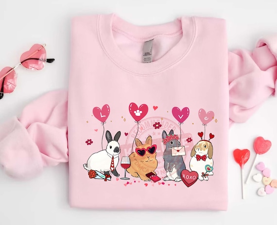 Bunny Valentine Sweatshirt, Valentine Rabbit Shirt, Valentines Day Shirt, Bunny Lover Shirt, Rabbit Sweatshirt, Valentine Animals Shirt