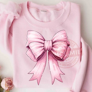Coquette Pink Bow Shirt, Pink Ribbon Sweatshirt, Aesthetic Shirt, Preppy Shirt, Soft Girl Shirt, Cute Girl Shirt, Girlfriend Gift
