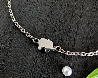 Dainty Rhodium Siver elephant bracelet, Tiny elephant charm bracelet for women, Minimalist luck bracelet, Link bracelet, Gift for Mother