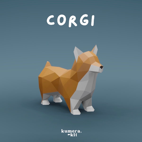 Corgi Paper Craft | Dog Paper Craft | PDF Paper Model Printable | Low Poly 3D Craft | DIY Paper Decoration