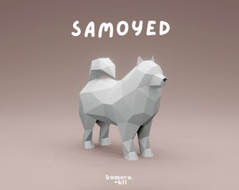 Samoyed Paper Craft | Dog Paper Craft | PDF Paper Model Printable | Low Poly 3D Craft | DIY Paper Decoration