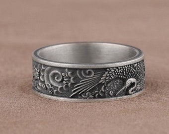 Japanese Shadoof Sun Ring, Traditional Ornamental Ring, Men Wedding Band Ring, Sterling Silver Ring, Japanese Jewelry, Asian Oriental Ring