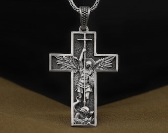 Commander of the Army of God Michael the Archangel Necklace, 925 Sterling Silver Religious Cross Pendant, St Michael Catholic Jewelry