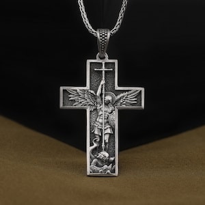 Commander of the Army of God Michael the Archangel Necklace, 925 Sterling Silver Religious Cross Pendant, St Michael Catholic Jewelry