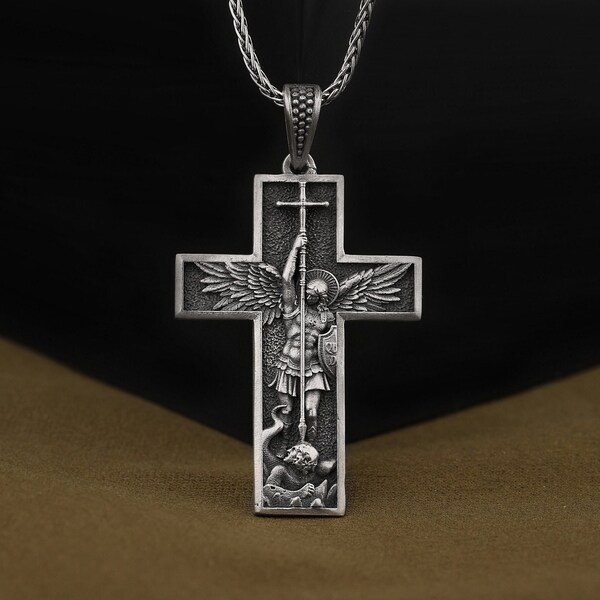 Commander of the Army of God Michael the Archangel Necklace, 925 Sterling Silver Religious Cross Pendant, St Michael Catholic Jewelry