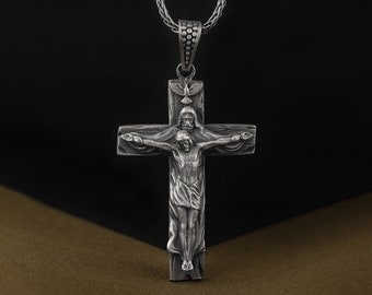 Father Son and the Holy Spirit on Cross Necklace, Holy Trinity God, Son and the Holy Spirit Pendant, 925 Sterling Silver Christian Jewelry