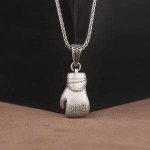 Single Boxing Glove Pendant in Sterling Silver, Fist Shaped Boxing Symbol Necklace, Unique Sports Lover Necklace, Unisex Sportswear Jewelry