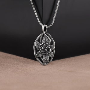 Rose Pendant, 3D Rose Necklace, Sterling Silver Pendant, Flower Medallion, Valentine Day Pendant, Romantic Necklace Gift for Girlfriend