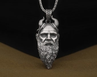 Mimir the Celtic Fea God of War Pendant, Realistic 3D Mimir Head Necklace, Cool Gamer Geek Birthday Gift, Oxidized Sterling Silver Necklace