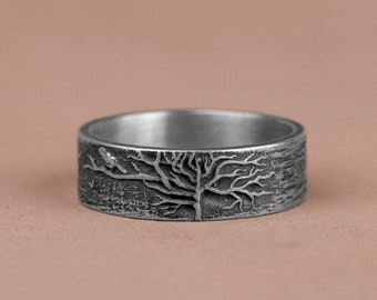 Keltischer Yggdrasill Silber Ehering, Baum des Lebens Silber Bandring, keltischer Hochzeitsschmuck, Verlobungsring, Geschenke für Freund
