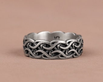 Celtic Eternity Mushroom Silver Band Ring, Viking Wedding Band Rings, Mens Statement Silver Ring, Gift For Boyfriend, Minimalist Gift Rings