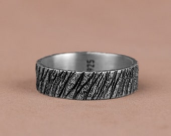 Rock Surface Silber-Bandring, minimalistischer einzigartiger Silber-Ehering-Schmuck, Statement-Bandring, Geschenke für Freund, Jubiläumsgeschenke
