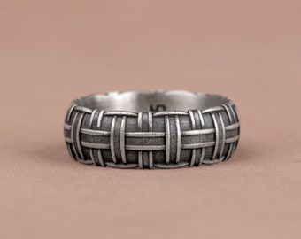 Celtic Knot Handmade Silver Band Ring, Viking Knot Wedding Ring Jewelry, Stackble Wedding Band Ring, Statement Band, Scandinavian Band Ring