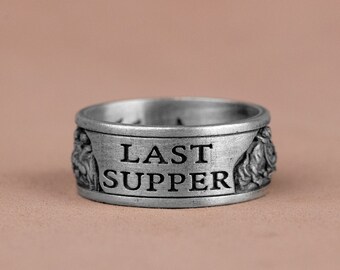 Jesus Last Supper By Da Vinci Faith Silver Wedding Band Ring, Jesus and His Apostles Christian Ring, Renaissance Men Ring, Anniversary Gifts
