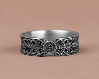 Barocco Muster Ehering aus Silber, oxidierter Silberring für Männer, Verlobungsring, Geschenkring für die beste Freundin, Jubiläumsgeschenk