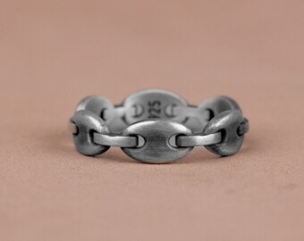 Unique Engraved Mariner Chain Link Silver Band Ring, Wedding  Band Ring For Bride and Groom, Dainty Ring, Anniversary Gift, Gift For Mother
