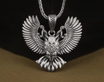 Minimalist Steampunk Owl Pendant, Floral Motif 925 Sterling Silver Owl Necklace, Wild Bird Jewelry, Cool and Unique Owl Necklace for Her