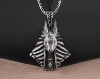 Egyptian Anubis Head Pendant Necklace, Oxidized Anubis Head Necklace, Sterling Silver Pendant, Mythology Pendant, Egyptian God Jewelry