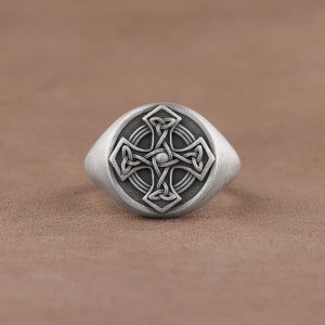 Celtic Cross Mens Pinky Ring, Handmade Celtic Knot Triquetra Engraved ...