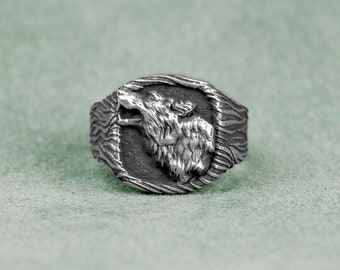 Anillo de lobo de plata, Anillo de plata de lobo para hombre texturizado, Anillo de lobo Fenrir escandinavo, Anillo de regalo de plata para marido, Amante de los animales, Regalo celta