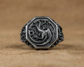 Daenerys Targaryen Dragon Silver Ring, Dragon Fashion Ring, Fantasy Jewelry For Boyfriend, Men Ring with Got Dragon, Anniversary Gift