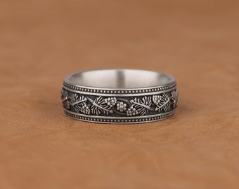 Beautiful Sterling Silver Grape Branches Ring in 925 Sterling Silver, Botanical Oxidized Band ring, 1 Year Anniversary Gifts for Fiance