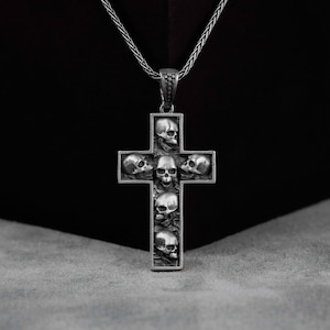 Coole Schädel in Kreuz Halskette in Sterling Silber, Herren Charm Anhänger, Gothic Schmuck, Crossa und Schädel Biker Halskette, Geburtstagsgeschenke