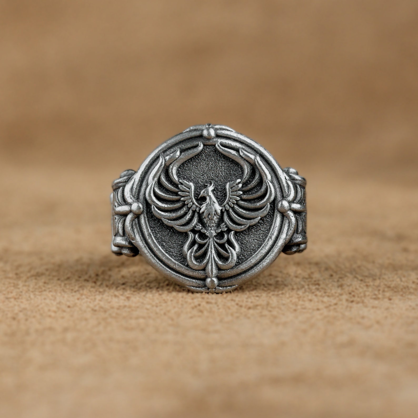 Phoenix Silver Men Ring, Mythical Creature Phoenix Fire Bird Men Ring ...