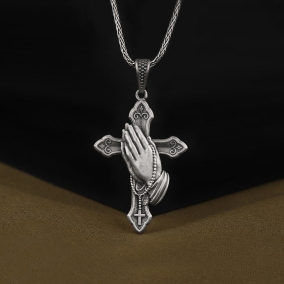 Silver 925 Pray Hand ＆Old school Chain Vintage-Sterling-Silver-925-