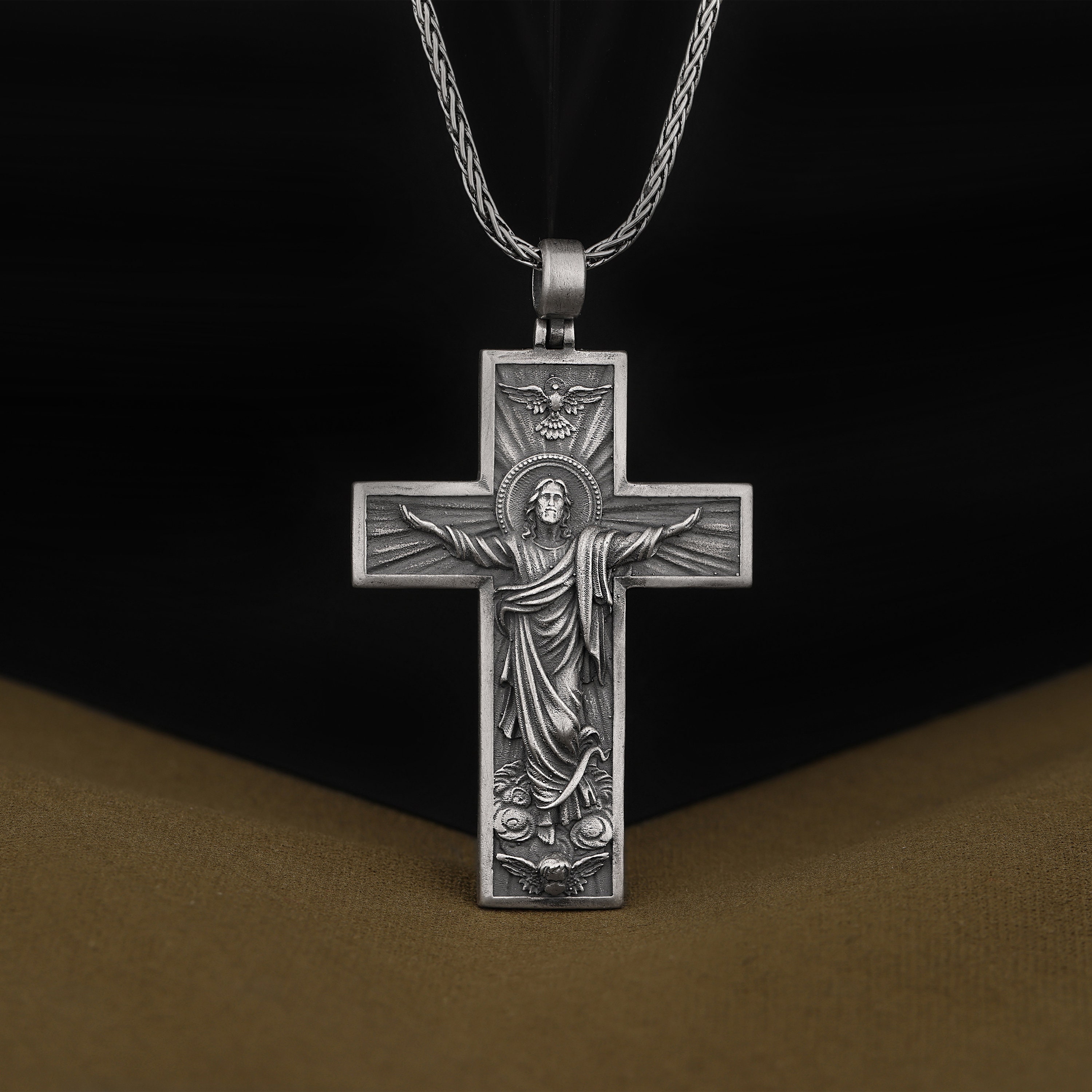 The Resurrection of Jesus in Cross Pendant, 925 Sterling Silver 