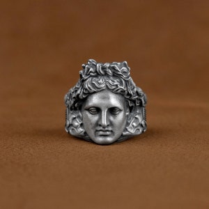 Greek God Apollo Silver Men Ring, Ancient Signet Ring, Greek Gods Mythology Jewelry, Fantasy Ring, Sterling Silver Gift, Sculptural Rings
