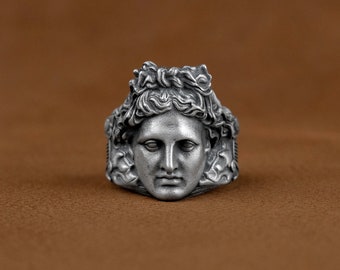 Anello da uomo in argento del dio greco Apollo, antico anello con sigillo, gioielli mitologia degli dei greci, anello fantasy, regalo in argento sterling, anelli scultorei