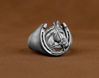 TWO FACE HORSE RING SILVER W/B DIAMONDS Buy Horse Silver Men Ring