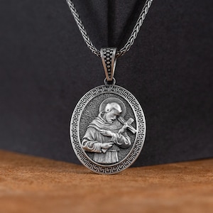 Saint Francis Of Assisi Necklace, Silver Christian Personalized Gift Pendant Necklace, Silver Francis Pendant, Catholic Silver Charm Pendant
