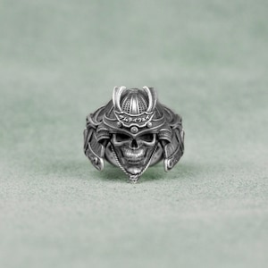 Japanese Samurai Silver Men Ring, Space Samurai Silver Men Japanese Ring, Japanese Art Biomechanical Ring, Japonese Myth Jewelry, Men Gift