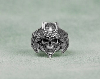 Japanese Samurai Silver Men Ring, Space Samurai Silver Men Japanese Ring, Japanese Art Biomechanical Ring, Japonese Myth Jewelry, Men Gift
